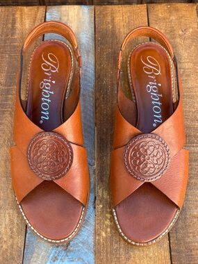 Brighton Nicole X Band Sling Cognac Tan Leather Sandals